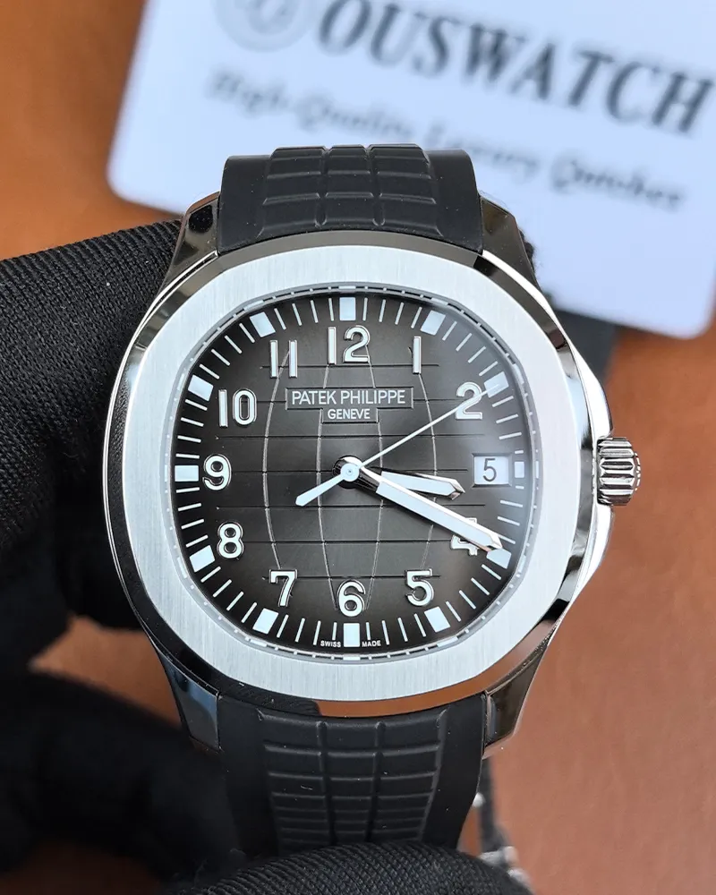 Front view of Patek Philippe Aquanaut 5167A-001 Black Dial replica watch showcasing the dial and case