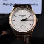 Front view of Patek Philippe Calatrava 6119R-001 39MM replica watch in rose gold with white dial