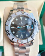 Front view of Rolex Yacht-Master M126622-0001 replica watch with rhodium white dial and stainless steel bracelet
