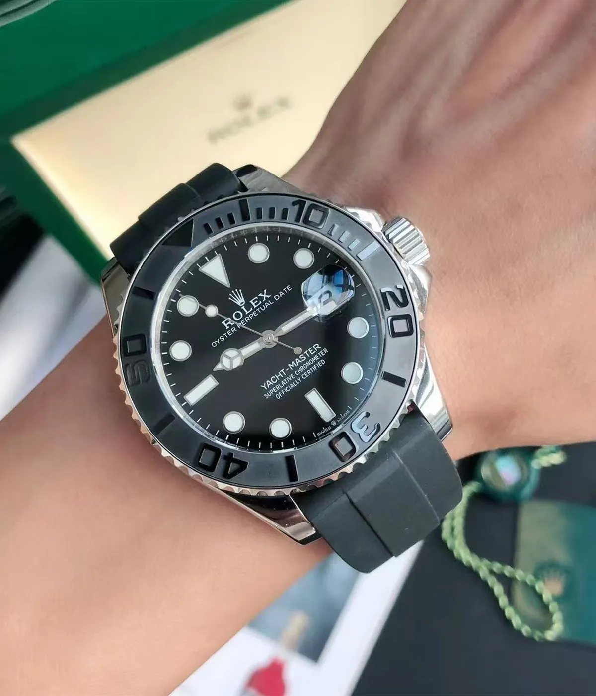 Rolex Yacht-Master 226659-0002 42MM White Gold replica watch worn on wrist
