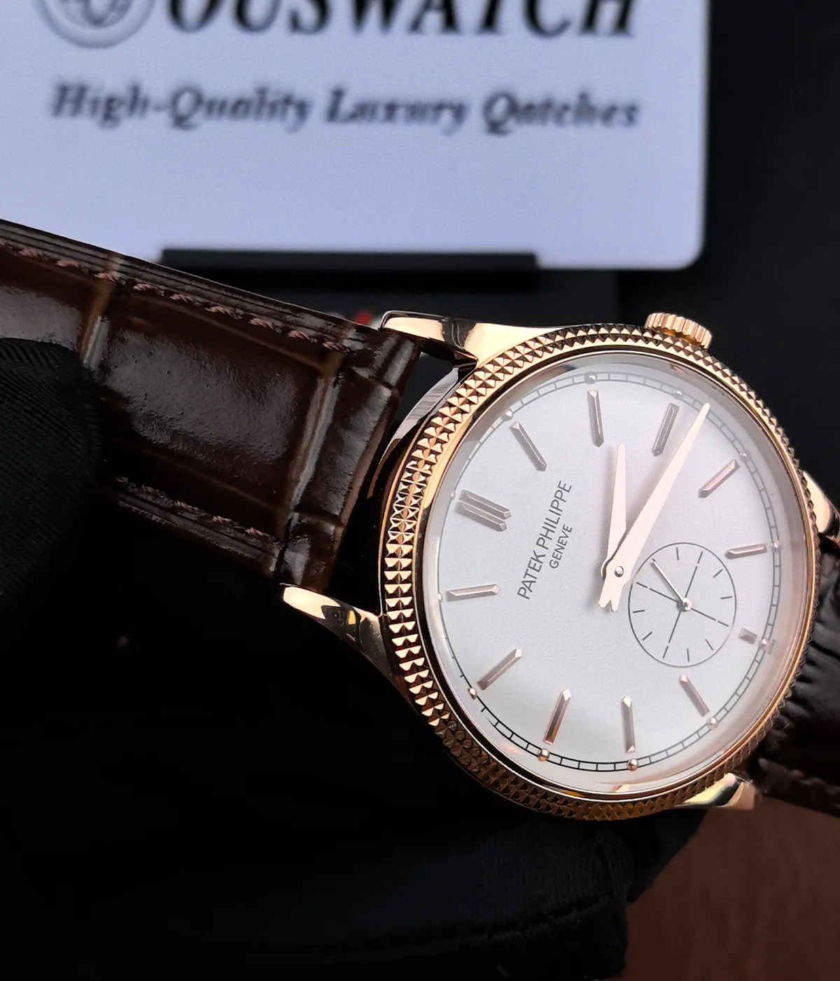 Close-up of the lugs on Patek Philippe Calatrava 6119R-001 rose gold replica watch