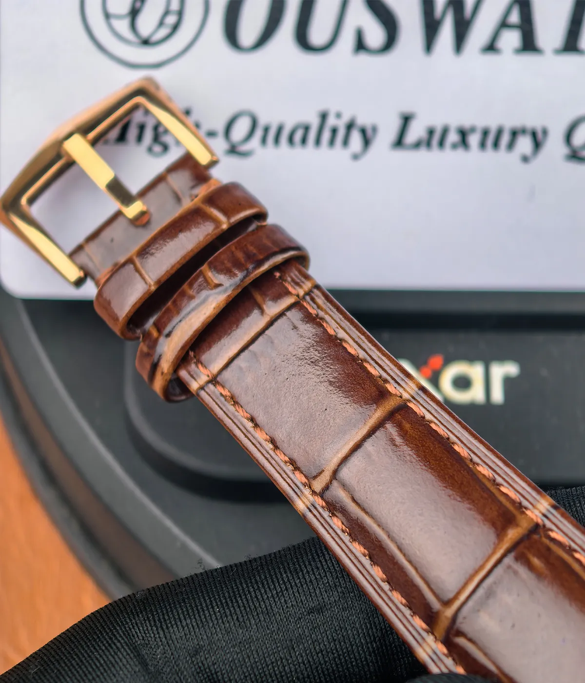 Detailed view of the bracelet and clasp on Patek Philippe Calatrava 6119R-001 rose gold replica
